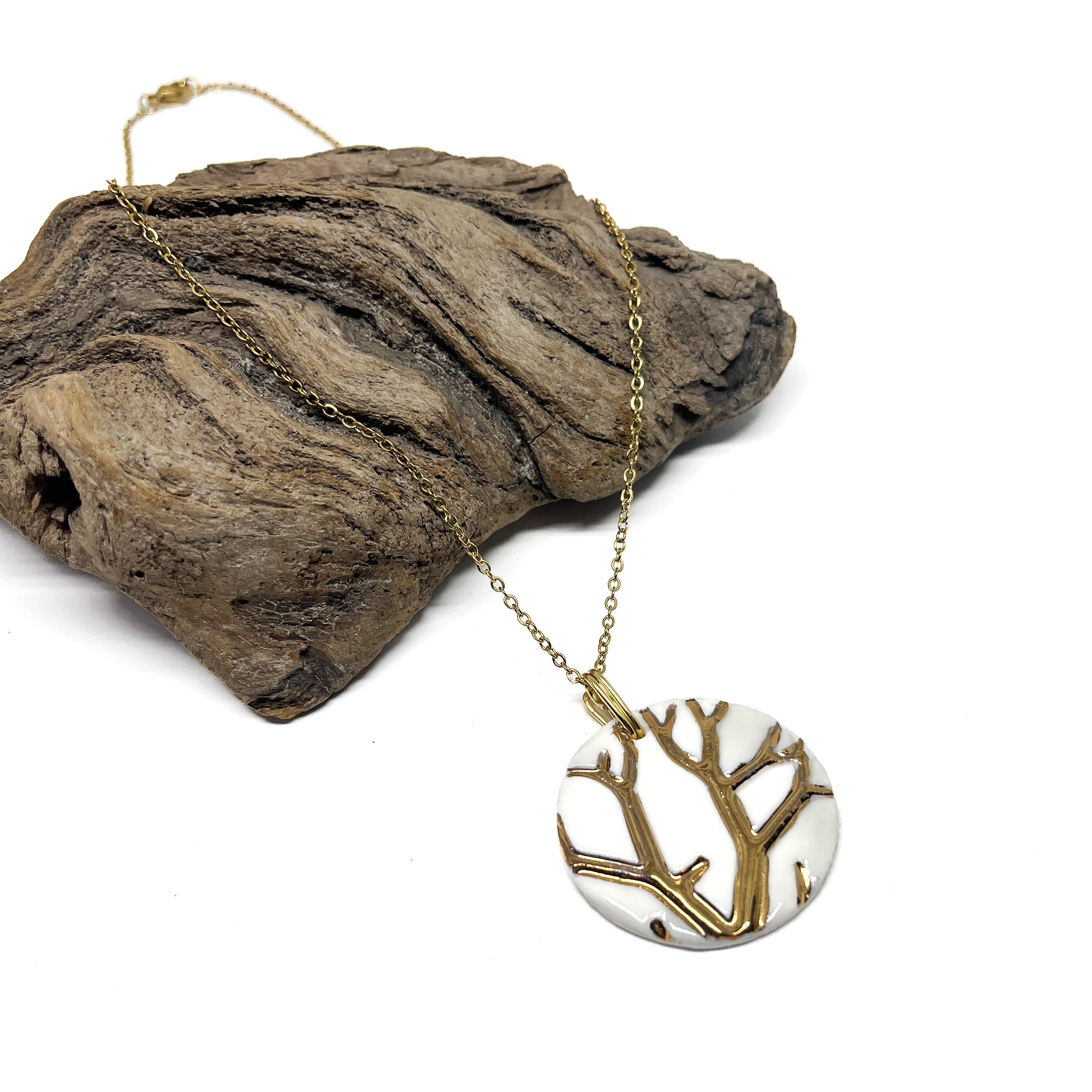 Gold Branch Porcelain Necklace